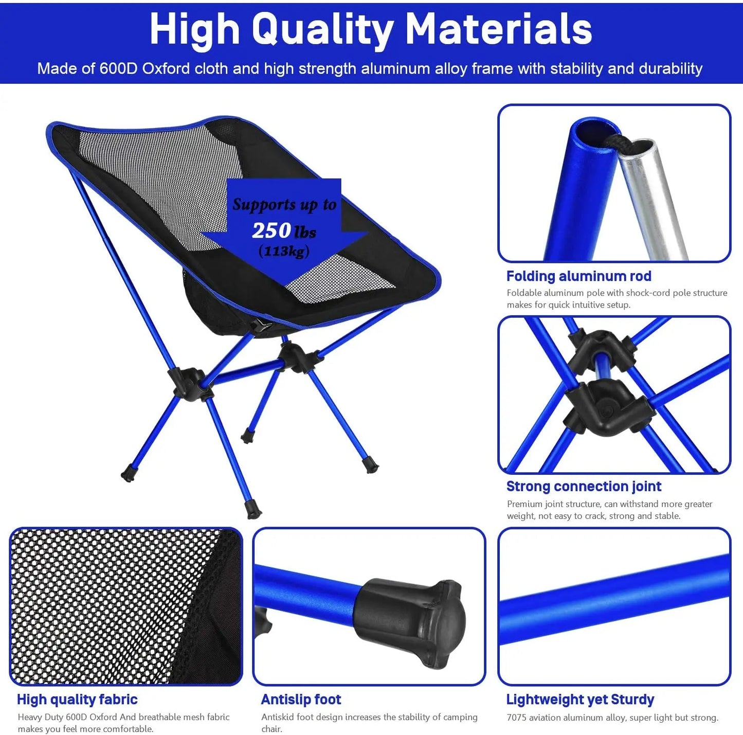 Silla Plegable Ultraligera – Portátil de Aluminio y Nylon para Camping, Pesca y Jardín