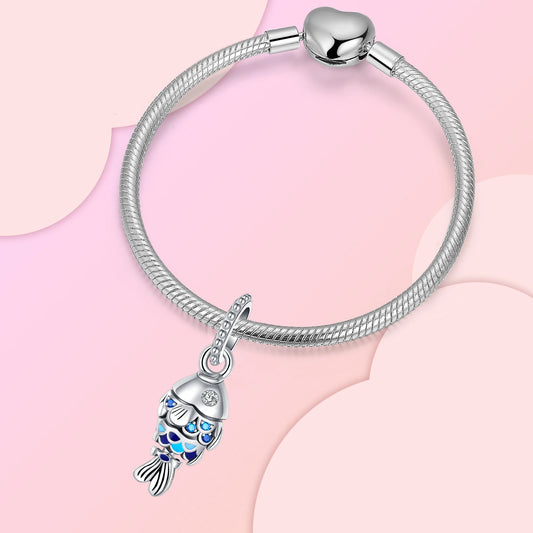 Charm pez azul de plata 925 con circonita – Colgante animal para pulsera tipo Pandora, joyería DIY para mujer