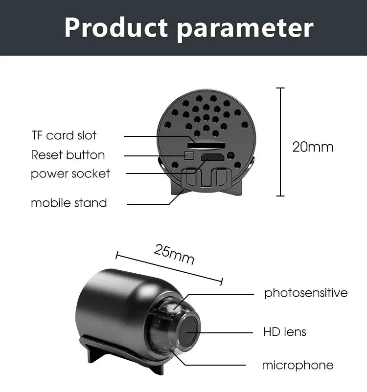 Cámara Mini X5 HD 1080P – WiFi Inalámbrica Compacta con Grabación y Visión Nocturna para Hogar y Camping