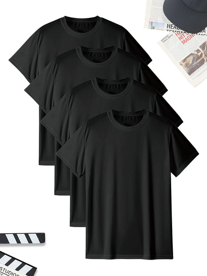 4pcs Men Tshirt summer Thin White black Solid color Quick Drying Breathable Sweat-Absorbent tee Suitable for Fitness Gym and Run