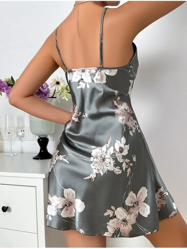 Camisón Sexy Mujer Satén | Vestido Lencero Escote V con Tirantes Finos
