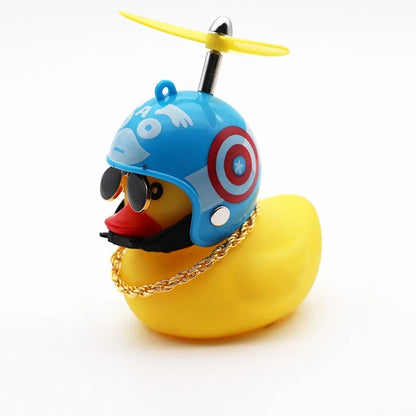 Pato Amarillo Decorativo con Casco, Gafas y Hélice | Adorno Divertido para Coche, Moto o Bicicleta
