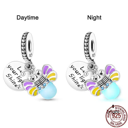 Charm camaleón y luciérnaga que brilla en la oscuridad – Plata 925 para pulsera tipo Pandora, joyería DIY única