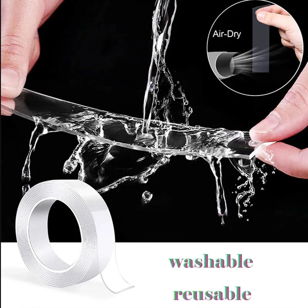 Nano Tape Transparente Reutilizable 1m/2m/3m/5m | Cinta Adhesiva de Doble Cara Súper Fuerte Impermeable y Sin Rastro
