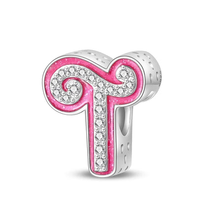 Charm letra alfabeto A-Z con circonias rosas en plata 925 – Abalorio elegante para pulseras tipo Pandora, joyería DIY personalizada