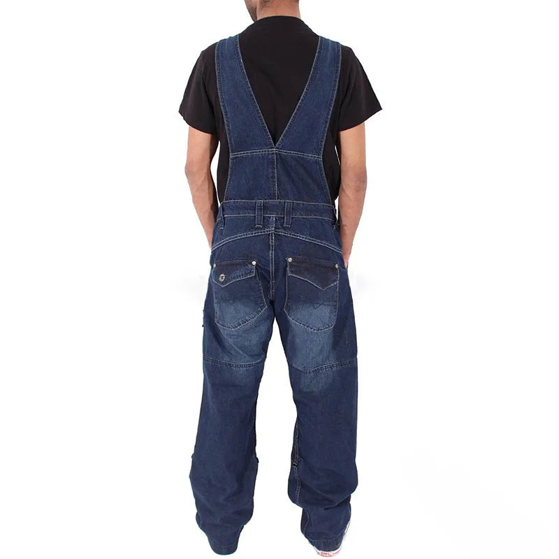 Overol Denim para Hombre – Jumpsuit Baggy con Tirantes y Múltiples Bolsillos Oversize de Cintura Media Lavado Casual 2025