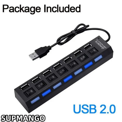 USB Hub 7 Puertos 2.0 – Adaptador Extensor de Datos para Laptop y PC