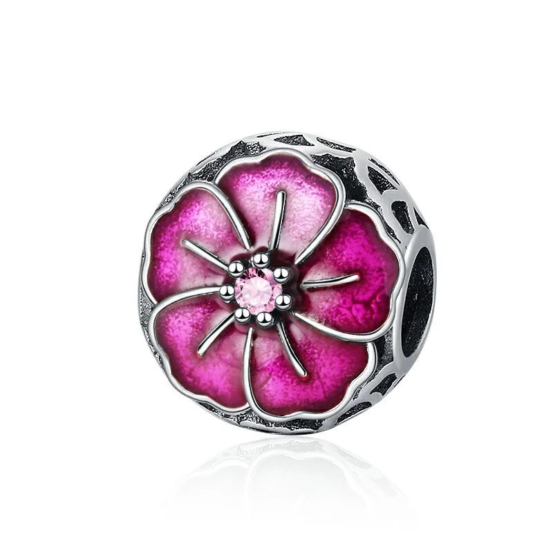 Charm Plata 925 Flores Rosadas | Cerezo y Margarita Brillante Compatible Pandora
