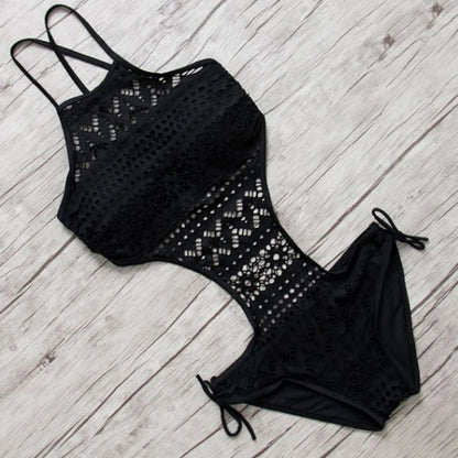 Traje de Baño Entero Mujer 2025 | Sexy Halter Backless Crochet Playa