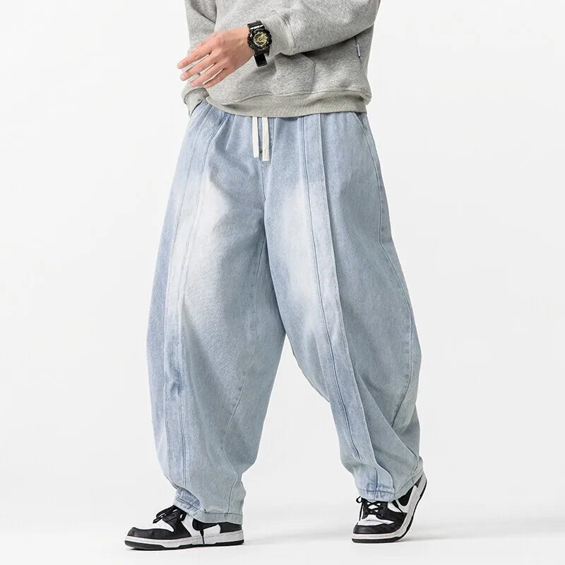 Pantalones Harem Vintage 2025 para Hombre – Jeans Holgados Hip Hop Pierna Ancha Recta Oversize con Cintura Elástica