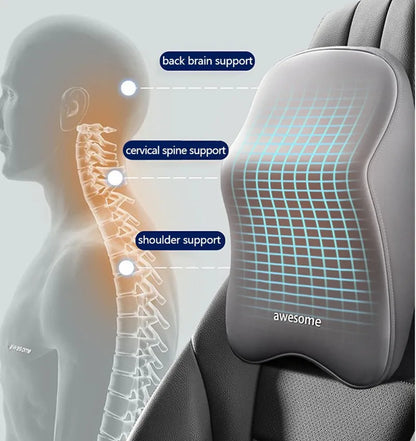 Cojín Lumbar y de Cuello para Coche en Memory Foam | Almohada Universal Ergonómica para Asiento con Soporte y Confort