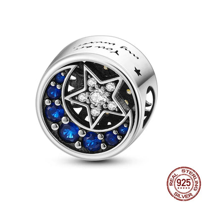 Charm luna y estrellas luminoso plata 925 – Abalorio brillante para pulsera tipo Pandora mujer