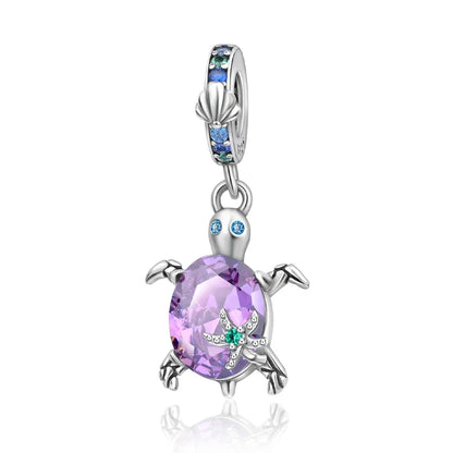 Charm Tortuga Marina con Circón Azul 925 Plata | Compatible Pandora Pulsera Mujer DIY