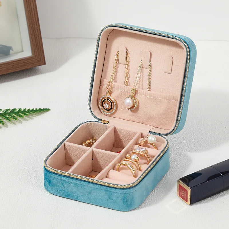 Estuche de Terciopelo para Joyería - Caja Organizadora Portátil con Cremallera para Anillos, Aretes y Collares