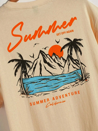 Camiseta Hombre 2025 | “Off Again Adventure” Estilo Verano Casual Oversize