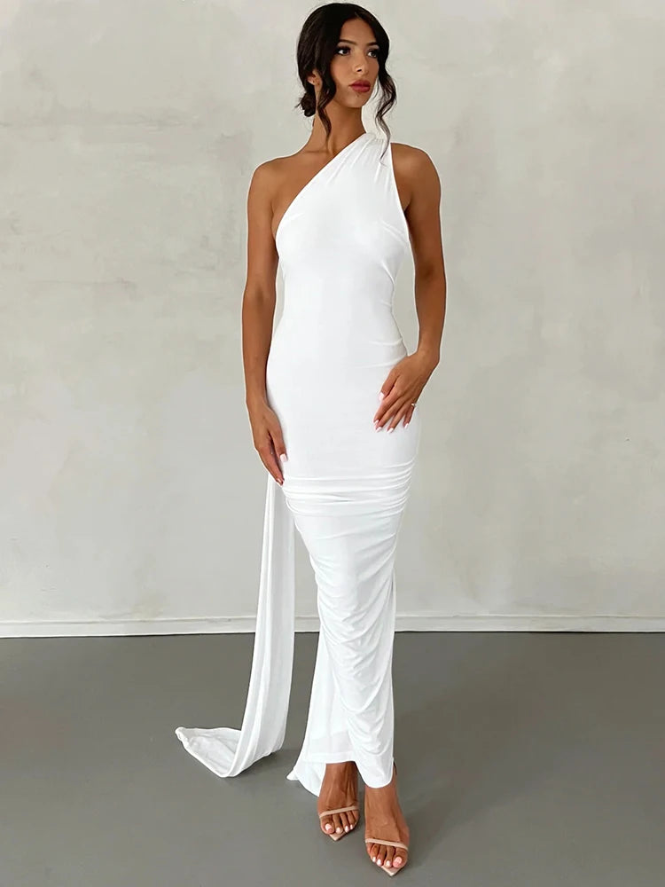 Vestido Largo Mujer Sexy 2024 | Vestido Un Hombro Espalda Descubierta Ajustable Elegante Y2K