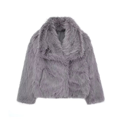 Chaqueta Corta Mujer Invierno | Abrigo Pelo Sintético con Cuello Solapa y Botones Snap Chic Elegante