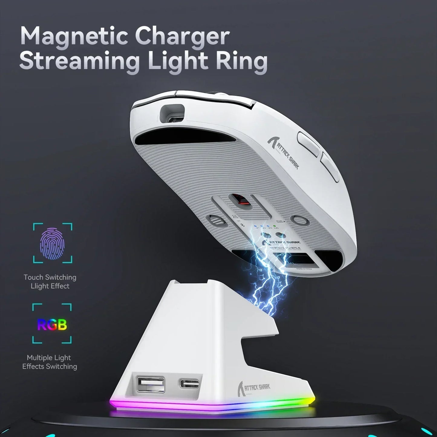 Attack Shark X6 Gaming Mouse – PAW3395, Tri-Mode Bluetooth/2.4G/Wired, RGB Base Magnética de Carga