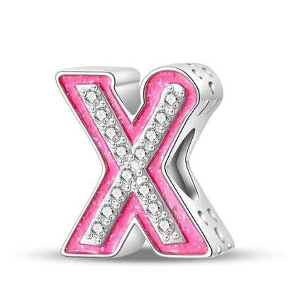 Charm letra alfabeto A-Z con circonias rosas en plata 925 – Abalorio elegante para pulseras tipo Pandora, joyería DIY personalizada