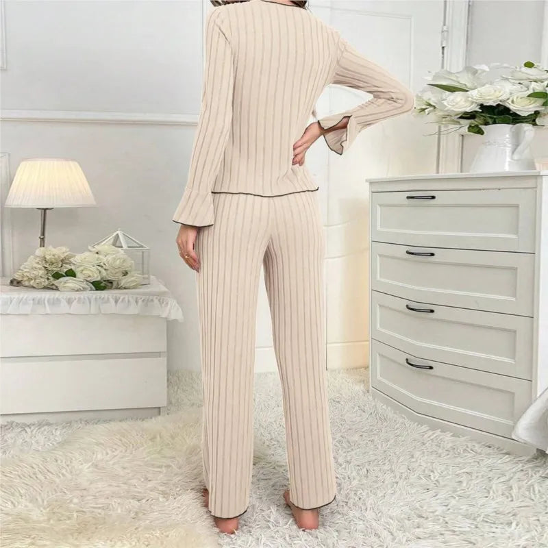 Pijama Mujer Otoño Invierno 2 Piezas | Conjunto Casual Cálido de Casa