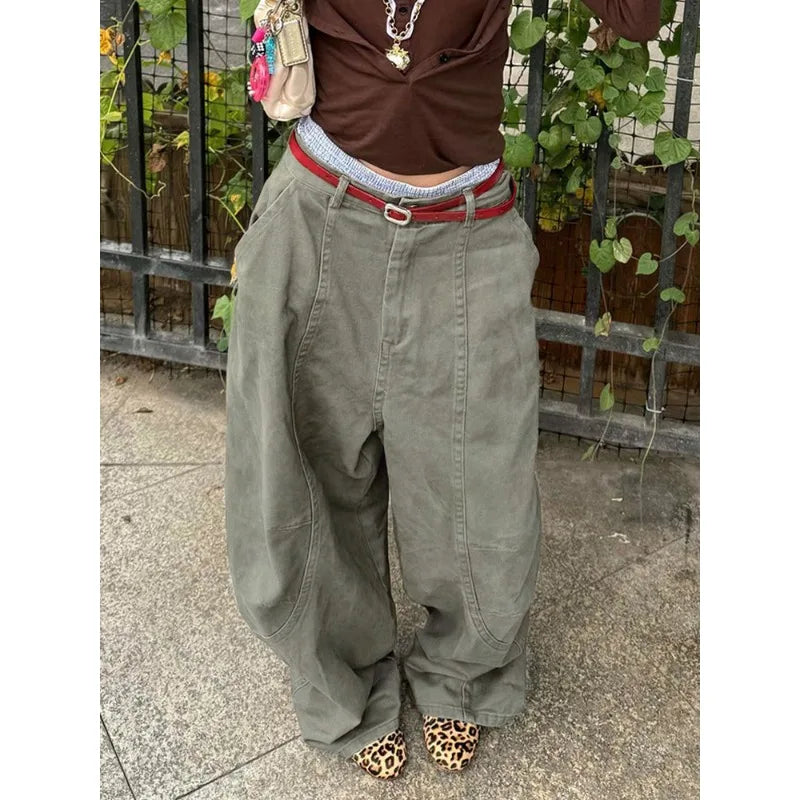 Pantalón Cargo Mujer Oversize Pierna Ancha | Estilo Vintage Y2K Harajuku Retro Verano