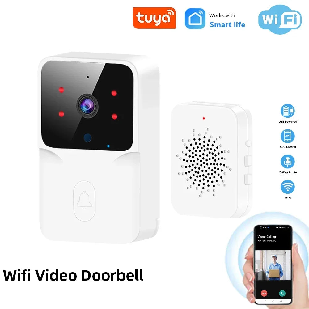 Timbre inteligente Tuya WiFi con cámara – Timbre inalámbrico compatible con Alexa y Google, batería recargable y visión nocturna