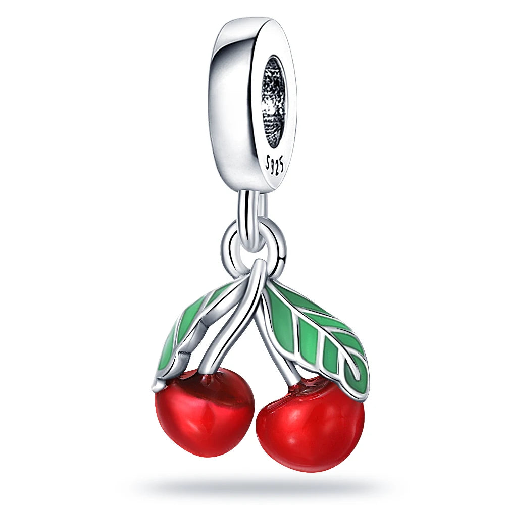 Charms de Plata 925 Frutas (Fresa, Cereza, Manzana y Aguacate) – Abalorios Coloridos para Pulseras Originales