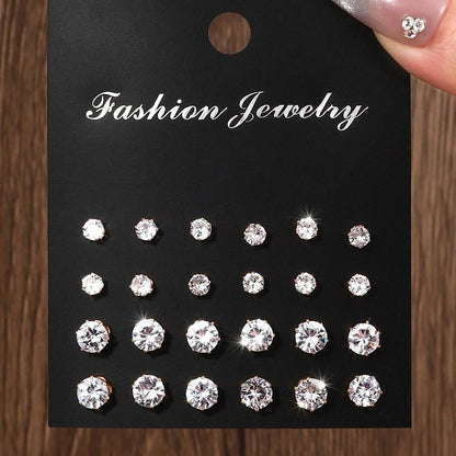 Set de 12 Pares de Aretes de Circonia – Pendientes Brillantes y Elegantes para Mujer, Regalo Ideal