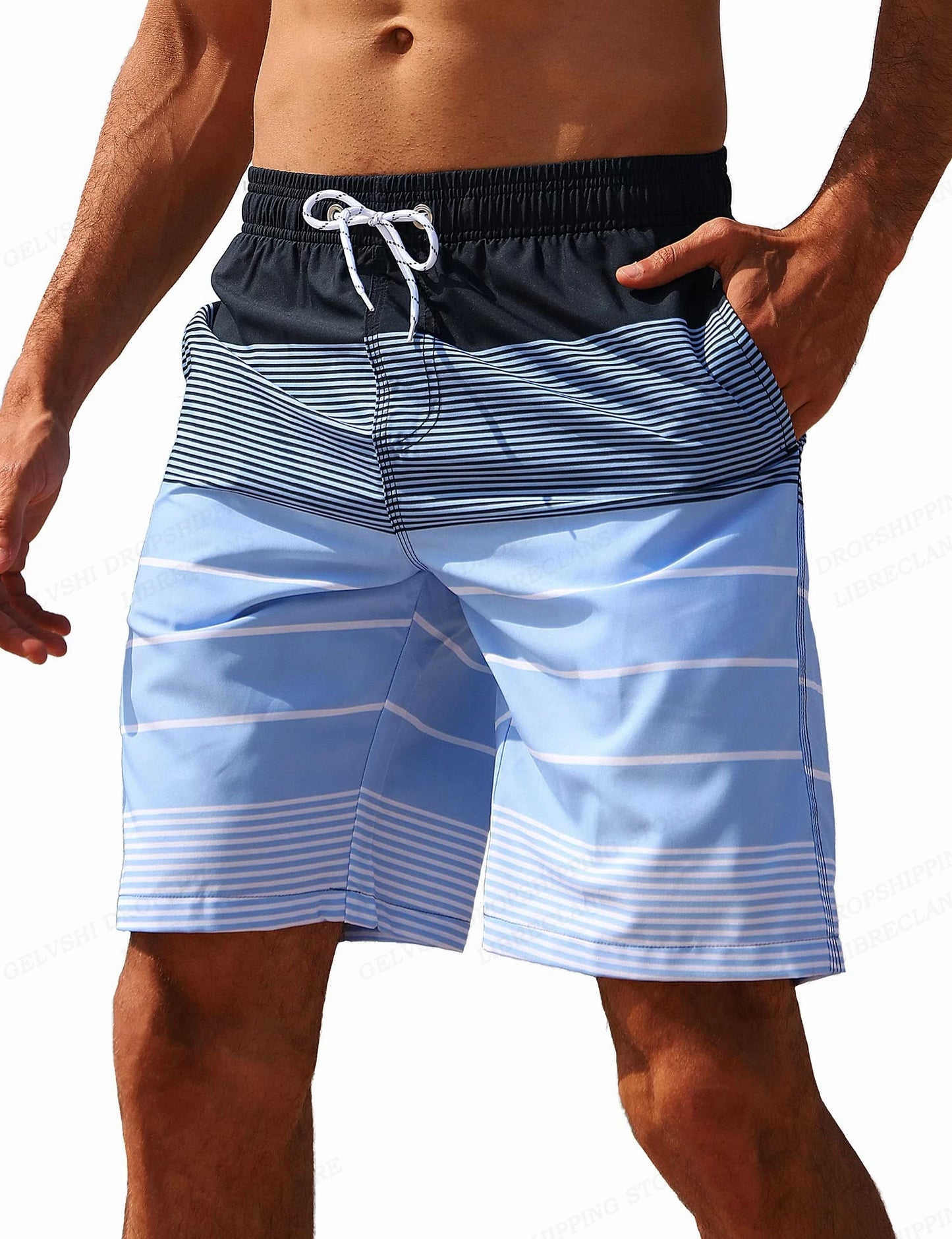 Shorts de Playa a Rayas para Hombre – Bañador Moderno, Fitness y Verano Transpirable