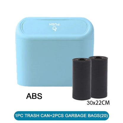 1PC Leak-Proof Small Car Trash Can with Lid Mini Garbage Can with 60/300 Disposable Bags for Vehicle Interior Organization