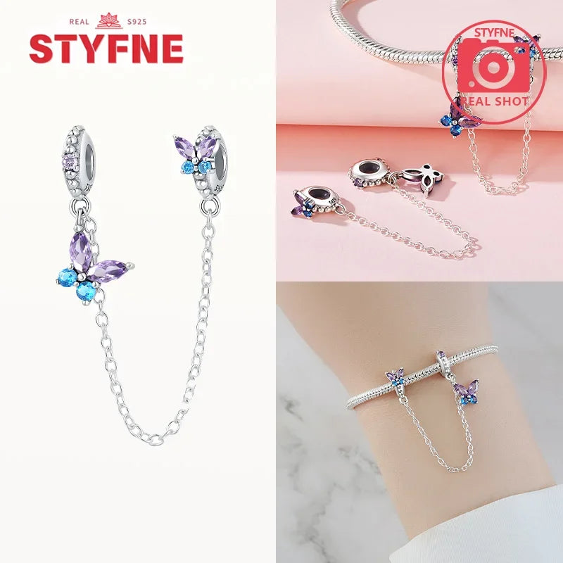 Charm Gato con Corazón de Plata 925 | Cadena de Seguridad para Pulseras Pandora Mujer