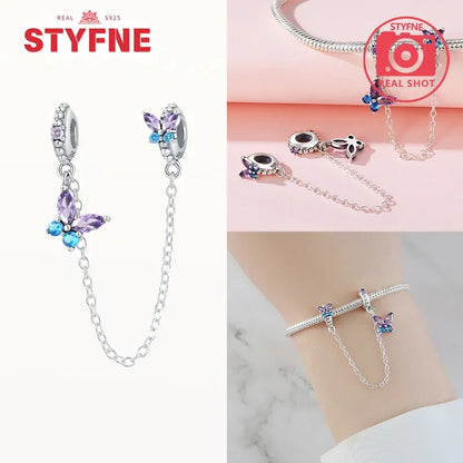 Charm Gato con Corazón de Plata 925 | Cadena de Seguridad para Pulseras Pandora Mujer