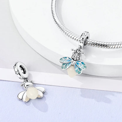 Charm de Plata 925 Luciérnaga y Mariposa Luminoso – Abalorio Brillante para Pulseras Originales
