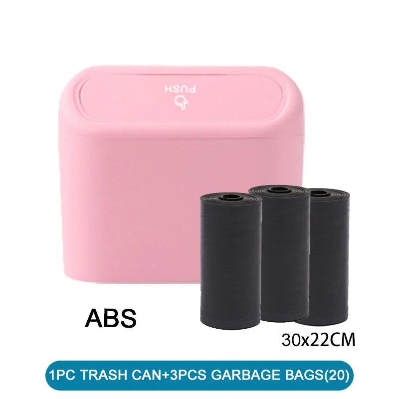 1PC Leak-Proof Small Car Trash Can with Lid Mini Garbage Can with 60/300 Disposable Bags for Vehicle Interior Organization
