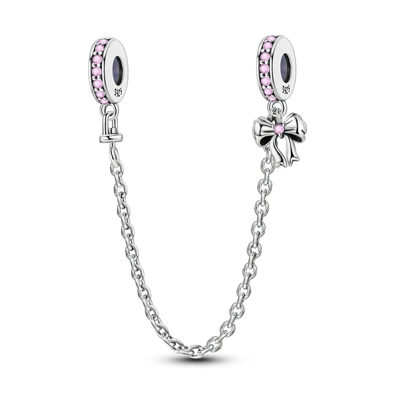 Original 925 Sterling Silver Pink Series Charms Beads Bow Perfume Bottle Heart-Shaped Cross Pendant Fit Bracelet DIY Jewelry