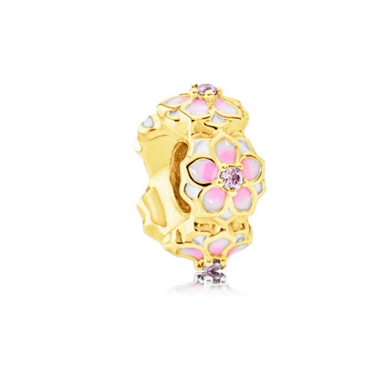 Charm Plata 925 Flores Rosadas | Cerezo y Margarita Brillante Compatible Pandora