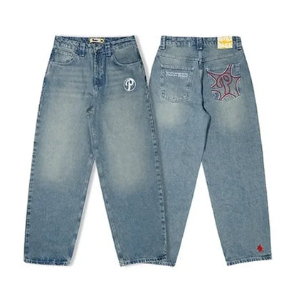 Jeans Oversize Y2K Phantom Unisex | Pantalones Baggy Estilo Hip Hop Streetwear con Parche Bordado Araña Gótico Retro