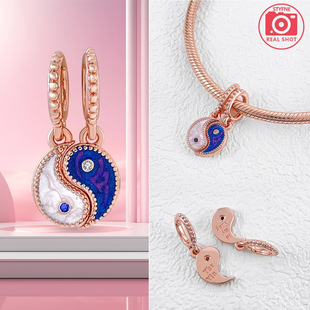 Charm Colgante Pareja Plata 925 y Oro Rosa | Compatible Pandora Original | Pulsera o Collar Mujer