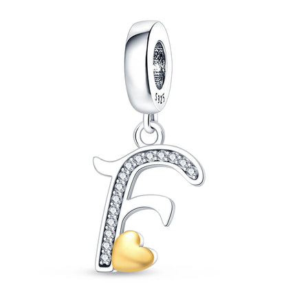 Charm letras alfabeto inglés de plata 925 – Colgante inicial A-Z para pulsera tipo Pandora, joyería DIY personalizada