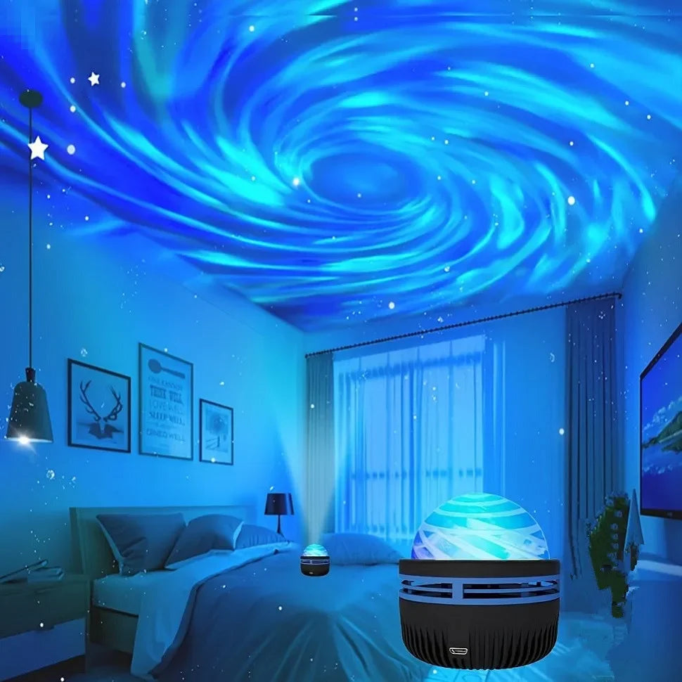 Proyector LED Galaxy Aurora USB 5V – Luz Nocturna Giratoria 360° con Control Remoto y Efectos RGB para Dormitorio y Sala