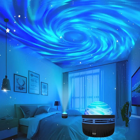 Proyector LED Galaxy Aurora USB 5V – Luz Nocturna Giratoria 360° con Control Remoto y Efectos RGB para Dormitorio y Sala