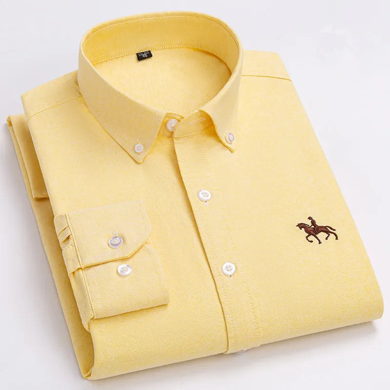 Camisa Hombre 2024 | Oxford de Algodón con Bordado de Caballo y Manga Larga Oversize
