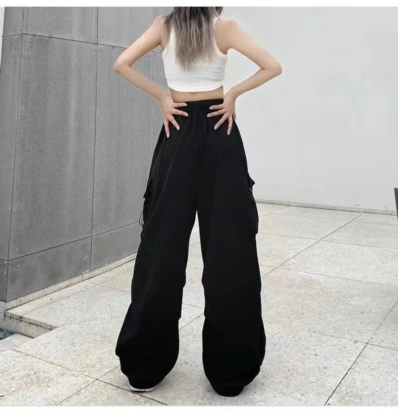 Pantalón Retro Americano Mujer | Pantalón Holgado de Pierna Recta con Puño Ajustado Estilo Streetwear Verano