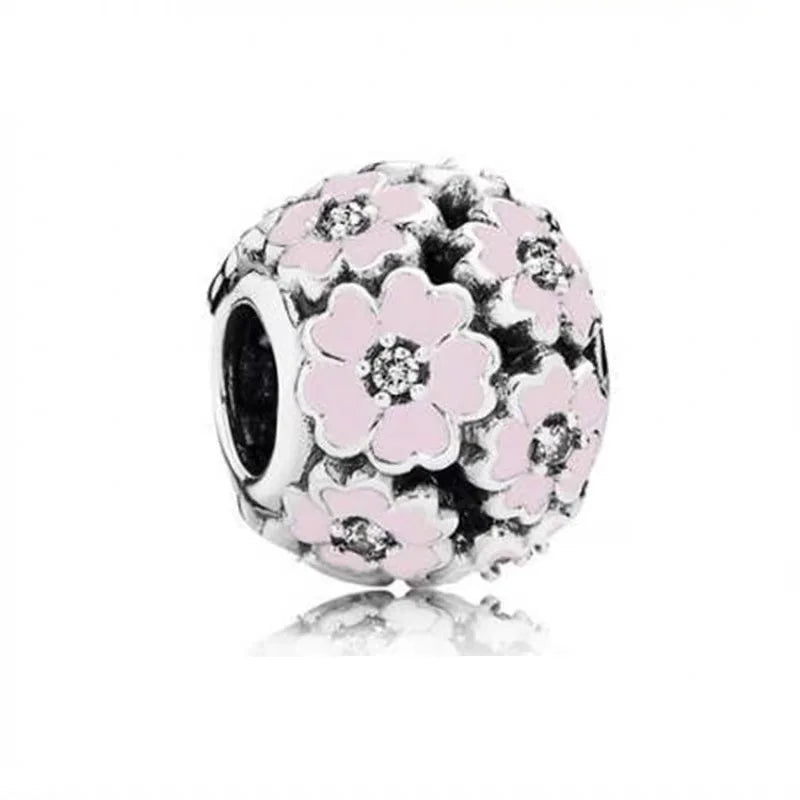 Charm Plata 925 Flores Rosadas | Cerezo y Margarita Brillante Compatible Pandora