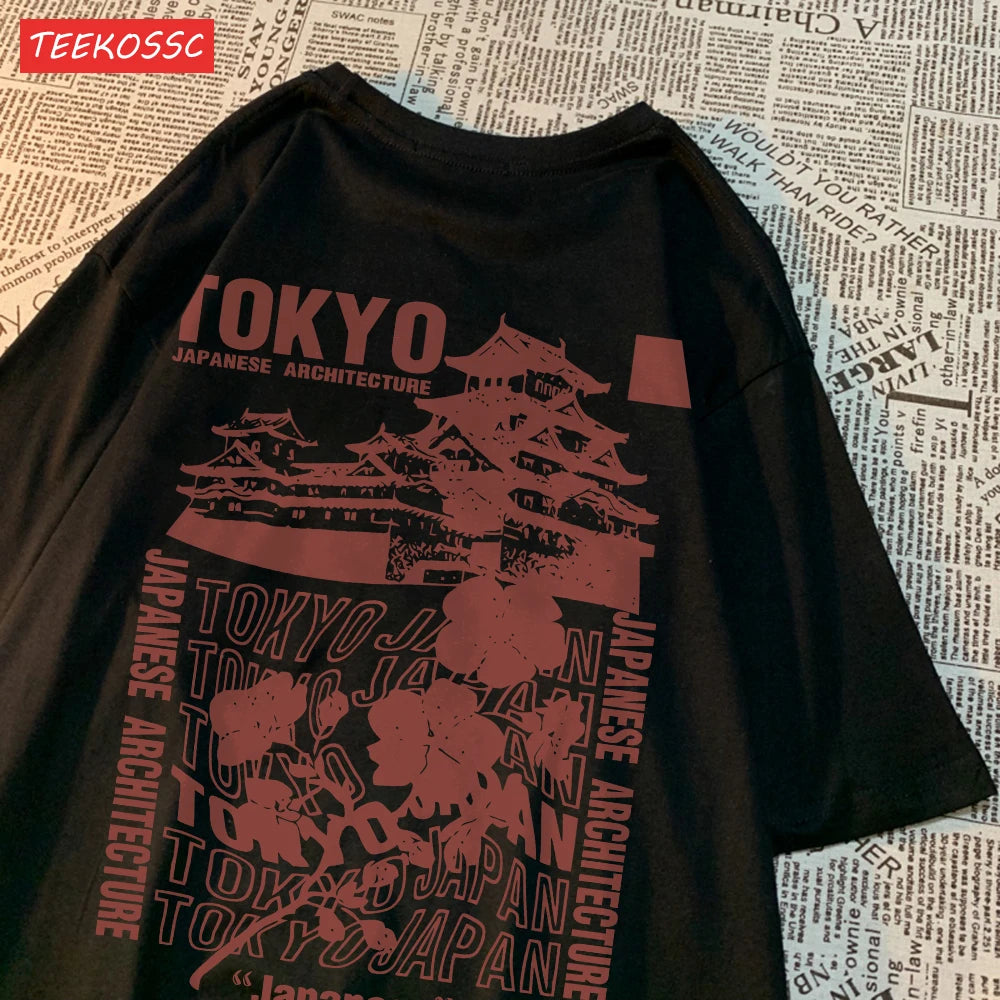 Camiseta Oversize Algodón | Estampado Japonés Sakura Tokyo Streetwear Verano