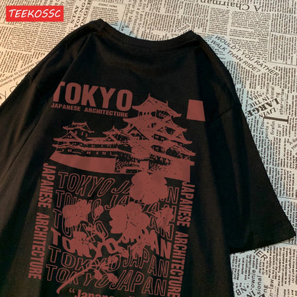 Camiseta Oversize Algodón | Estampado Japonés Sakura Tokyo Streetwear Verano