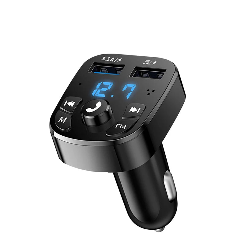 Transmisor FM Bluetooth 5.0 para Auto – Receptor de Audio Inalámbrico Manos Libres con Doble USB 3.1A+1.0A y Reproducción desde U-Disk