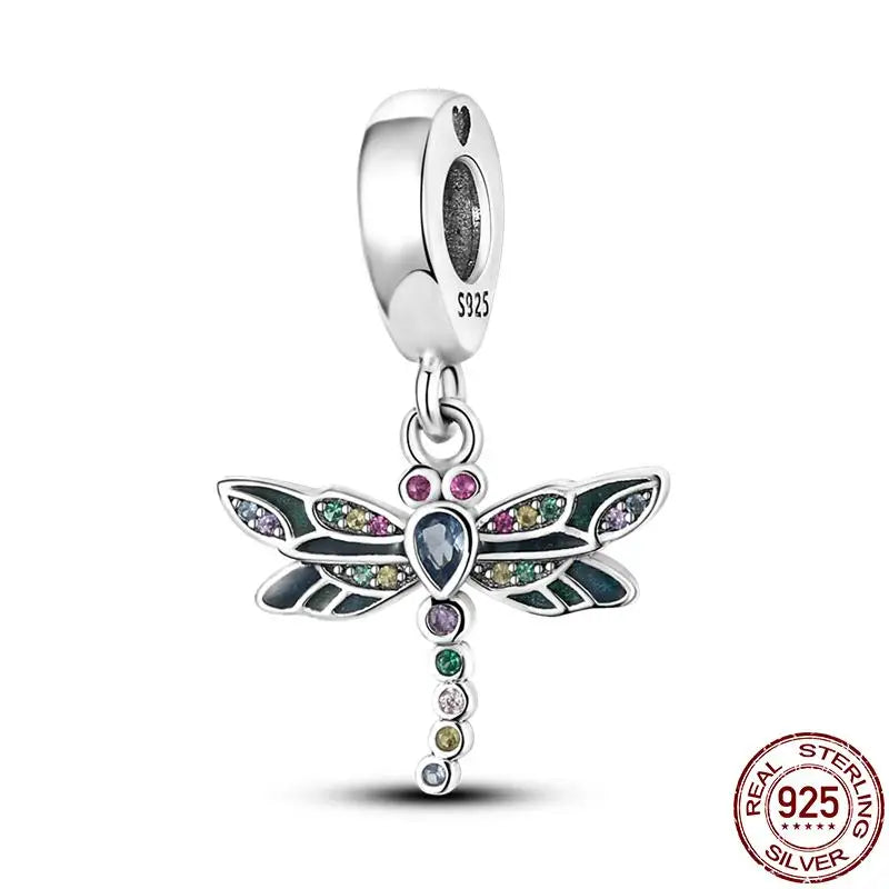 Charm camaleón y luciérnaga en plata 925 – Dije animal brillante, compatible Pandora, pulsera y collar mujer