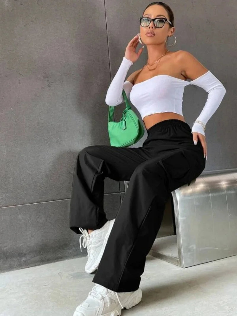 Pantalones Jogger Cargo Mujer | Pantalón Ancho Cintura Alta Casual Elegante y Chic