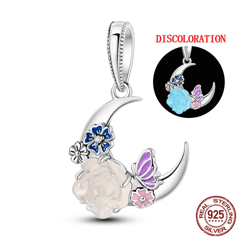 Charm luna y estrellas luminoso plata 925 – Abalorio brillante para pulsera tipo Pandora mujer